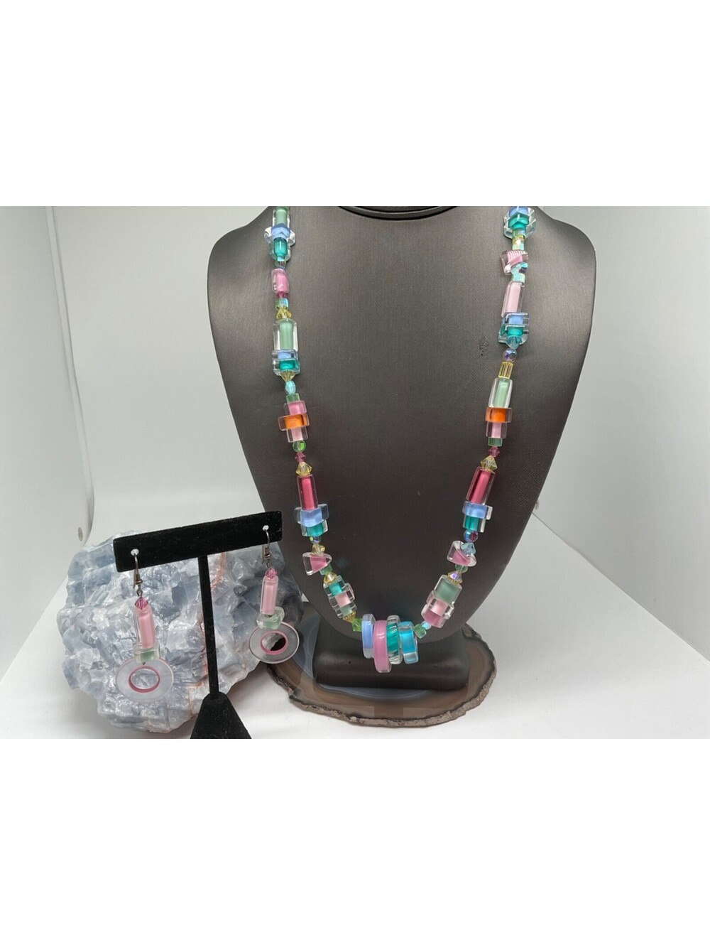 MURANO Style TOURMALINE Artistic Chunky Necklace & Earrings